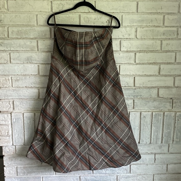 Banana Republic Brown & Black plaid strapless dress size 12 - Picture 1 of 7